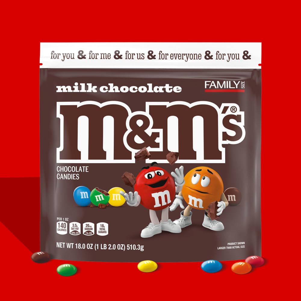 M&M'S Milk Chocolate Candy for Picnics and Road Trips – 18 oz Resealable Bulk Travel Bag