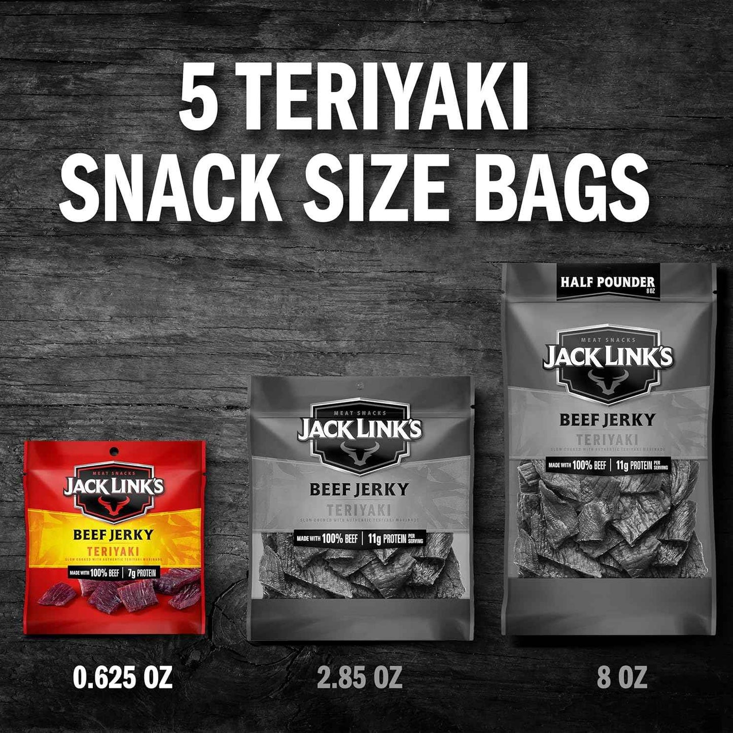 Jack Link's Beef Jerky Variety Pack - Original and Teriyaki - Desk Drawer Protein for Remote Workers and 10-Hour Shifts, 9 Single-Serve Bags