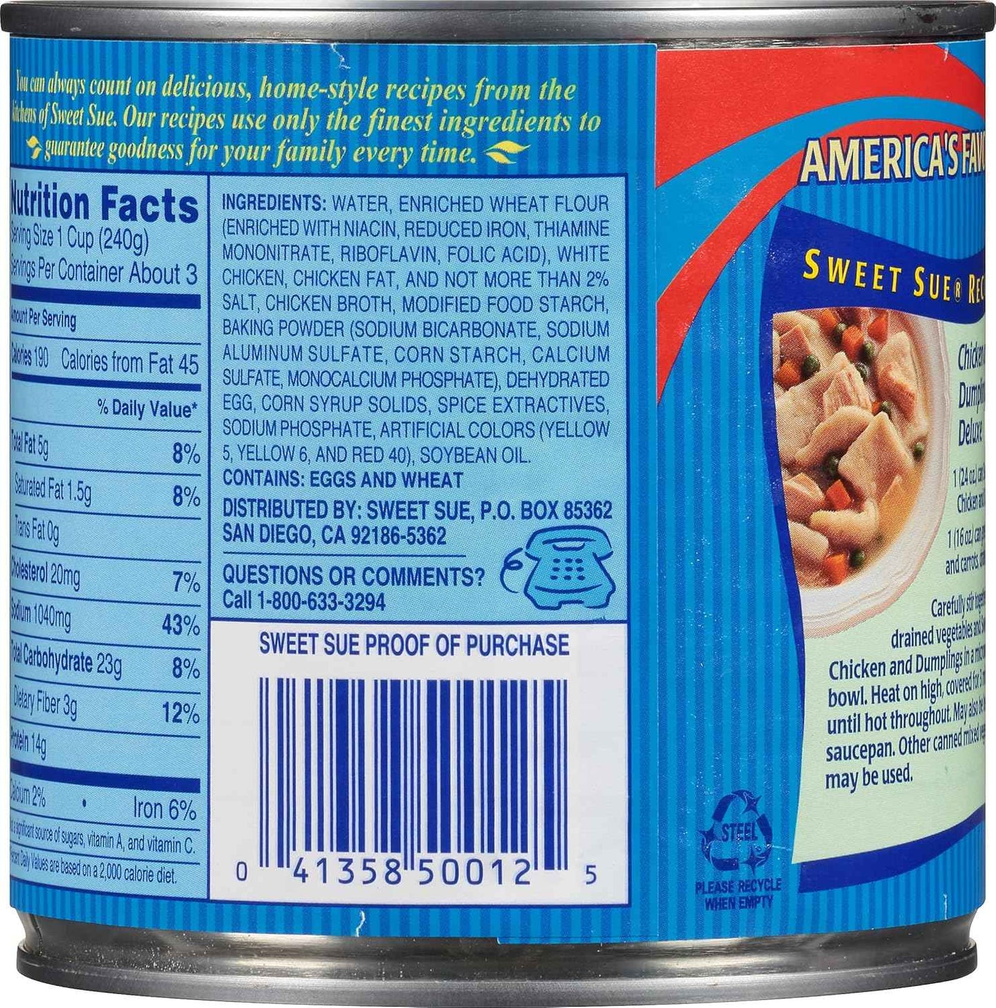 Sweet Sue Chicken & Dumplings 24 oz Can - Camp Stove Dinner for RV Trips and Campsites, Long Shelf Life