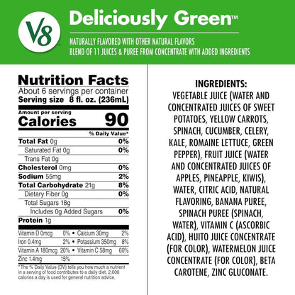 V8 Deliciously Green 100% Fruit and Vegetable Juice for Daily Vitamin Ritual, 46 fl oz Family Bottle