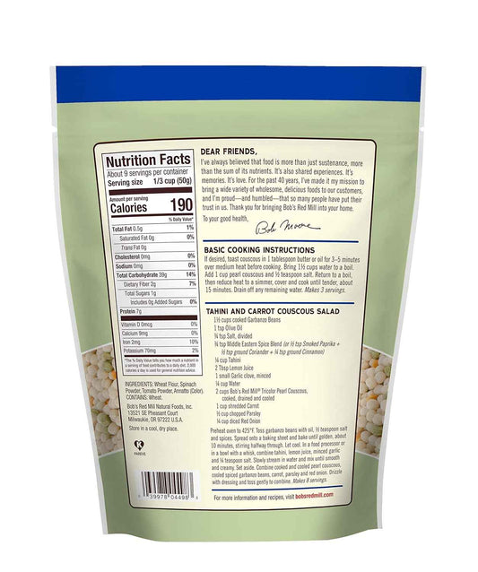 Bob's Red Mill Tri-Color Pearl Couscous – Vegan Whole-Grain Base for Plant-Forward Wellness Bowls