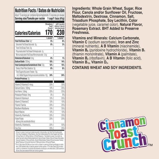 Cinnamon Toast Crunch Crispy Strawberry Cereal for Dorm Room Study Fuel and Late-Night Crunch