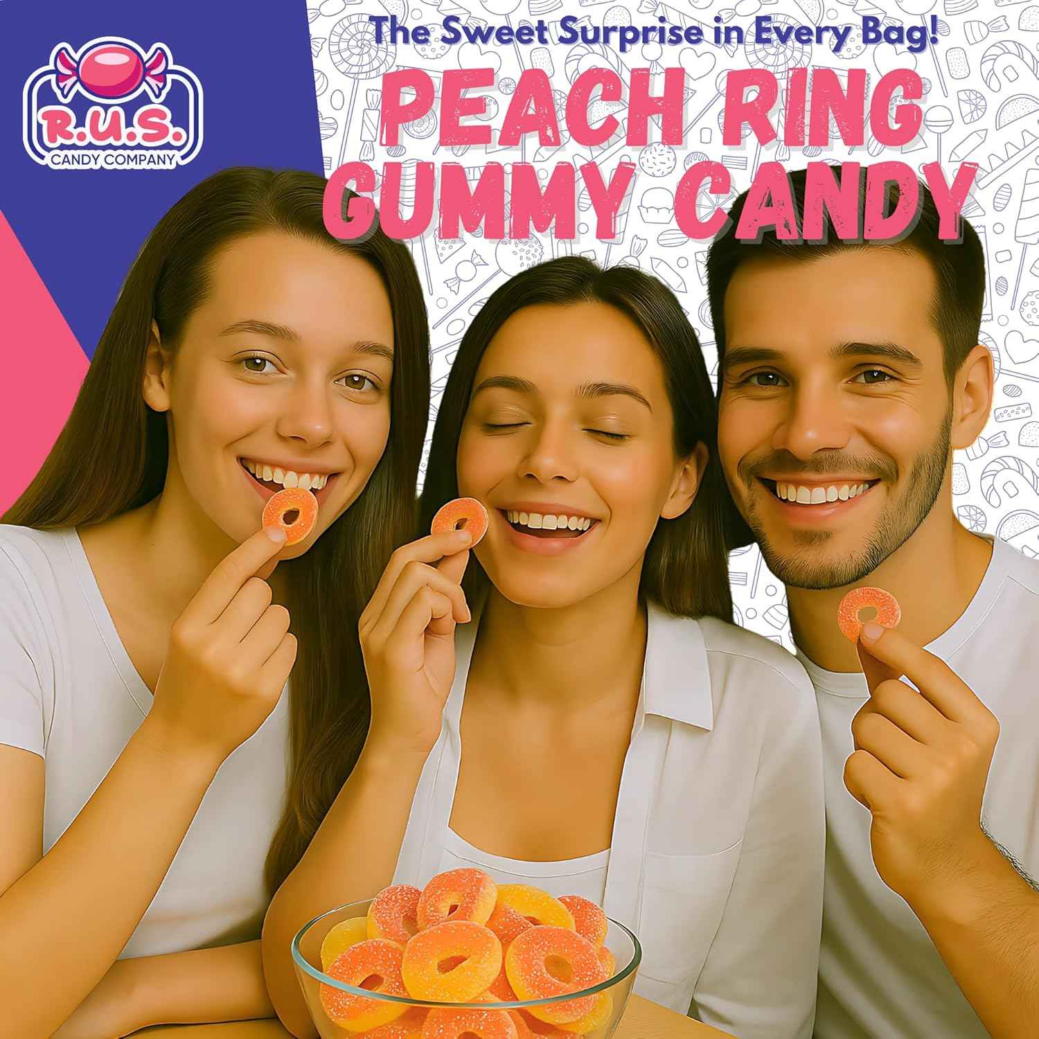RUS Candy Company Peach Ring Gummies 8 oz Bag – Gluten-Free Fat-Free Indulgent Treat for Mindful Snacking