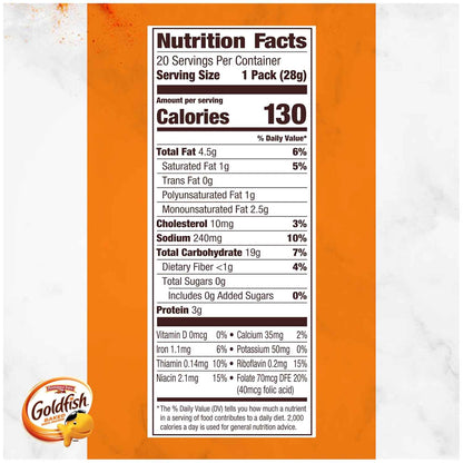 Goldfish Cheddar Cheese Crackers – Lunchbox Snack Pack for School Kids, 20 Count Single-Serve Pouches