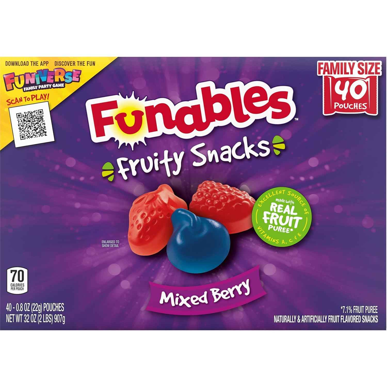 Funables Fruity Snacks, Mixed Berry Lunchbox Snack for Kids School Meals