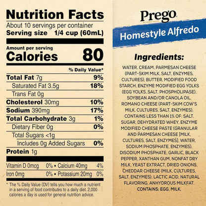Prego Homestyle Alfredo Pasta Sauce, 22 oz Jar – Quick Microwave Sauce for Between-Meeting Lunches at Home
