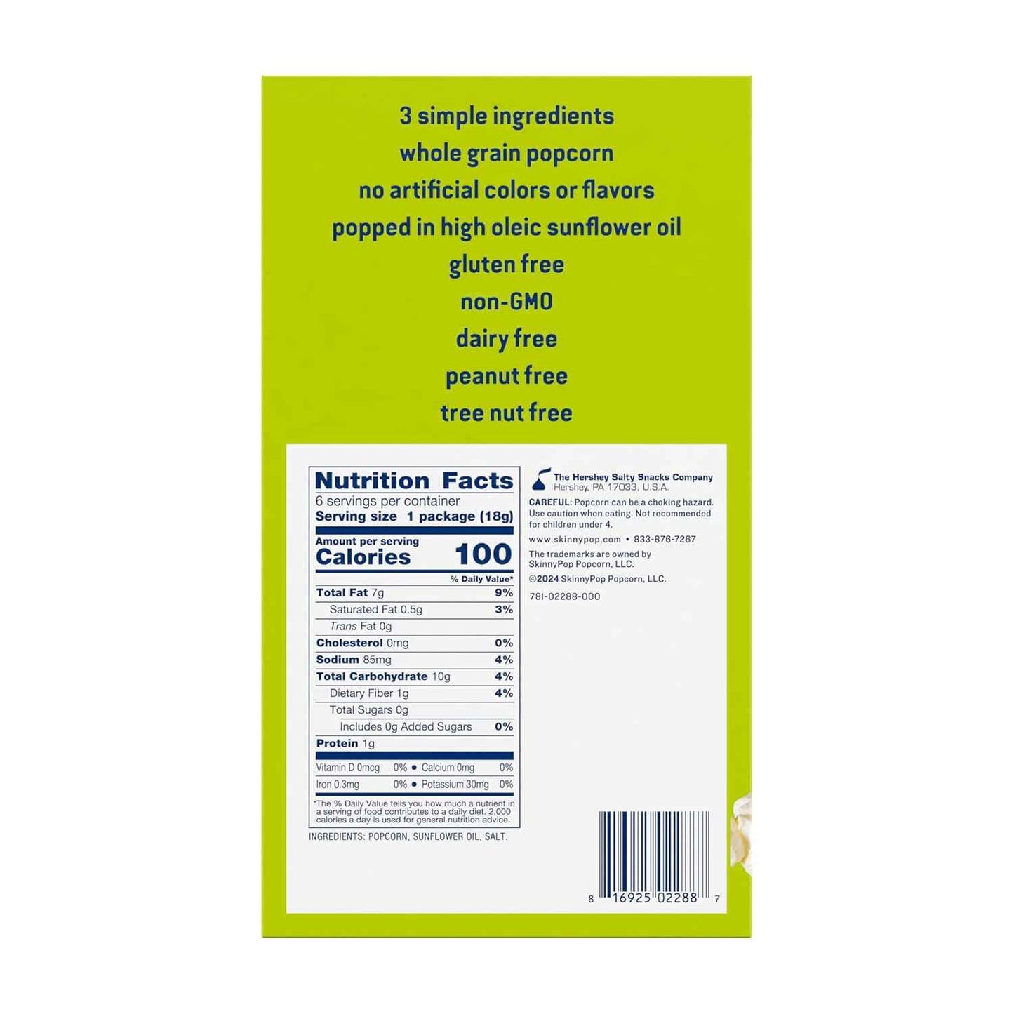 SkinnyPop Popcorn – Simple Three Ingredient Snack for Minimalist Pantries, 6ct