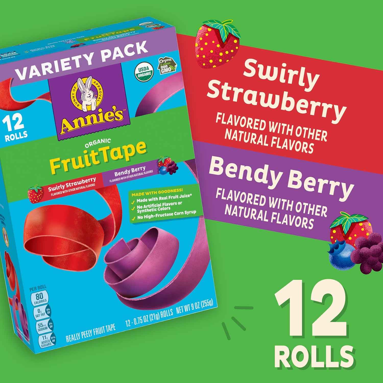 Annie's Organic Berry Fruit Tape – Gelatin Free School Snack Safe for Allergy Prone Children, 9 oz Variety Pack