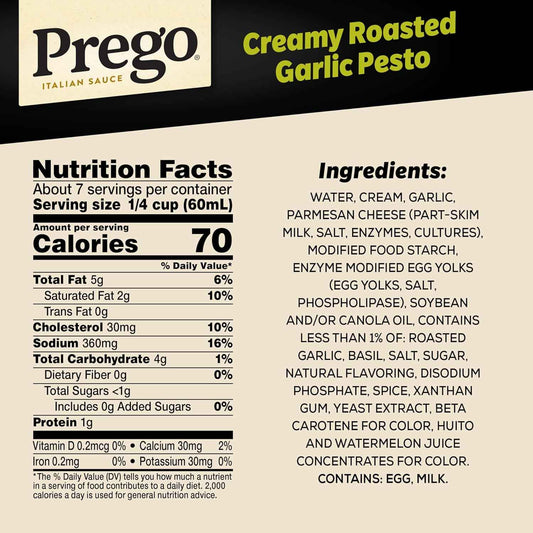 Prego Creamy Roasted Garlic Pesto – No Added Sugar Pasta Sauce for Health-Conscious Home Cooks, Pantry Staple