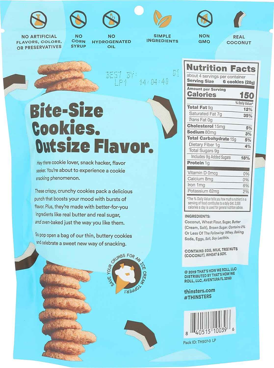 Thinsters Chocolate Chip Cookies – Better-for-You Pantry Cookie for Wellness Routines, Oven-Baked 4 oz Pouch
