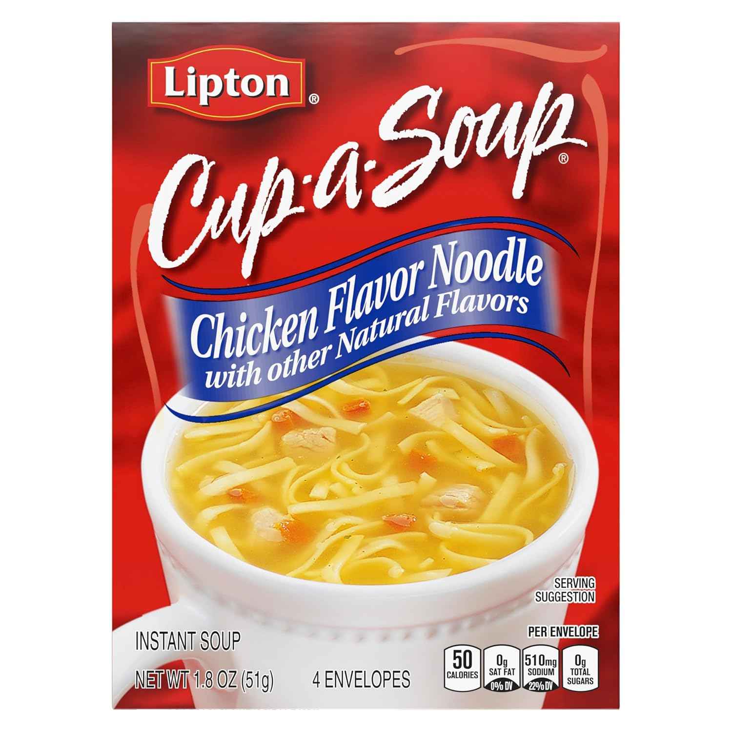 Lipton Cup-a-Soup Chicken Noodle Instant Soup – Compact Single-Serve Cup for Clutter-Free Pantry Storage, 4 Pack