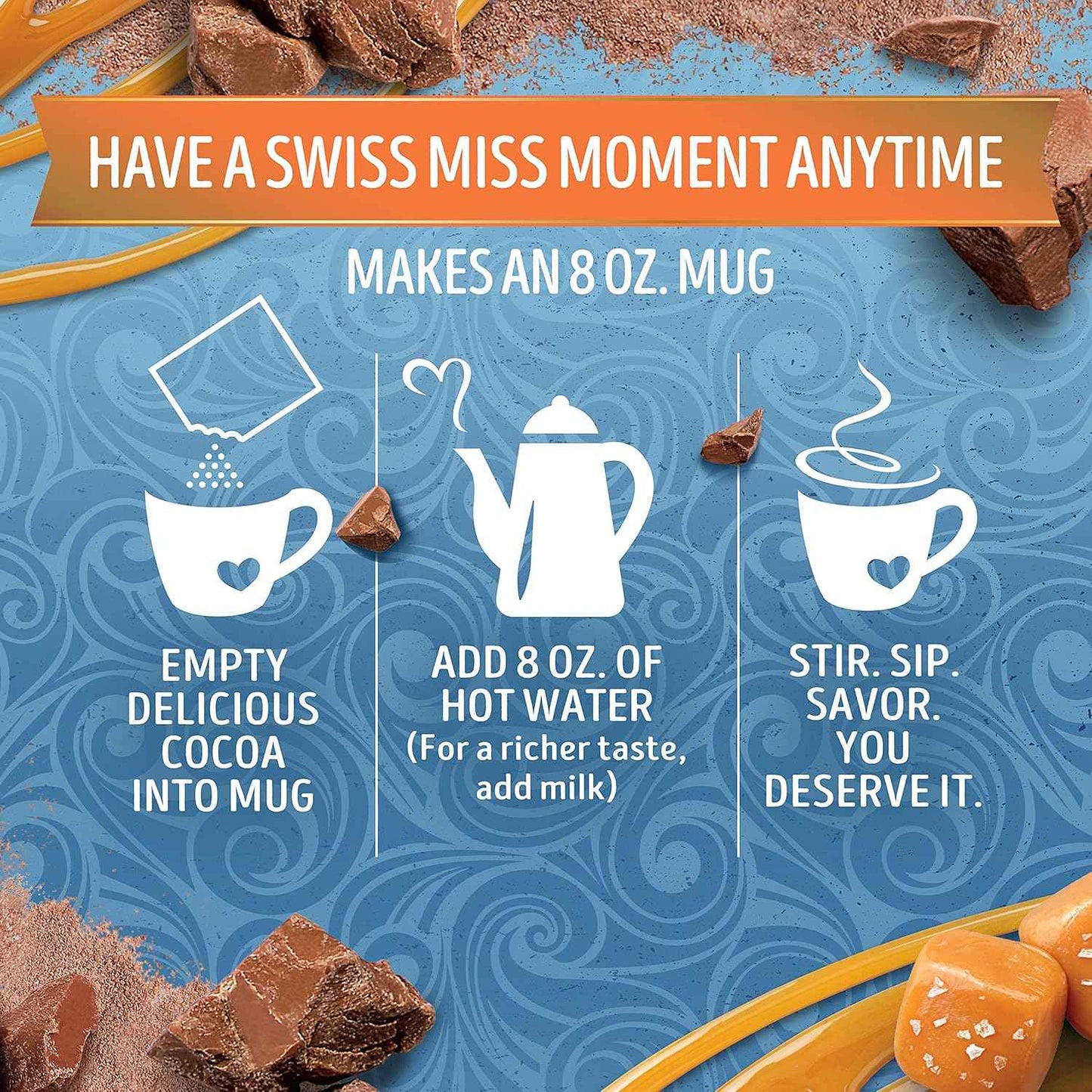 Swiss Miss Salted Caramel Hot Cocoa – Stocking Stuffer and Teacher Appreciation Gift, Halloween-Themed Seasonal Treat, 8 Packets