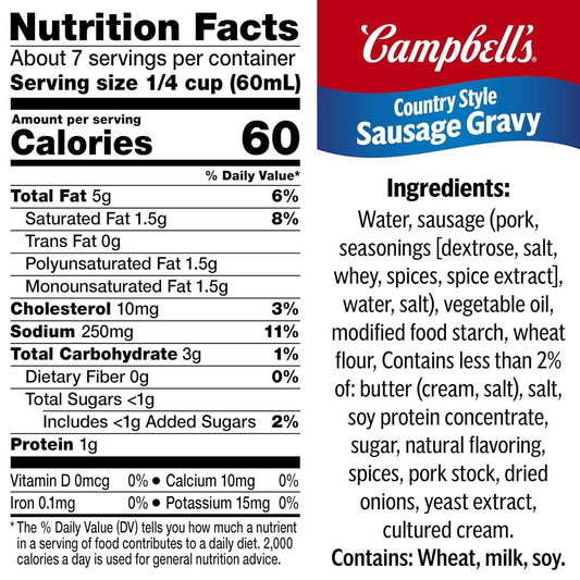 Campbell's Country Style Sausage Gravy, 13.8 oz Can – Kid-Friendly Sausage Gravy for Biscuits, Hash Browns, and Eggs