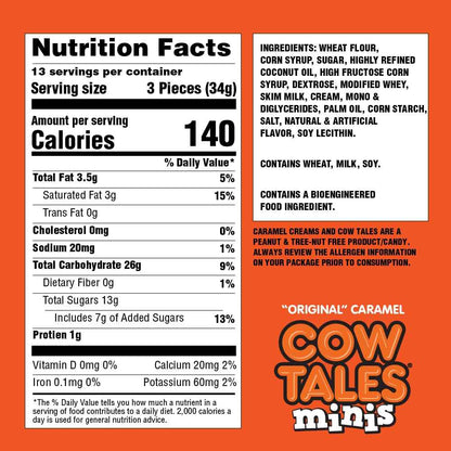 Goetze's Cow Tales Vanilla Minis – Nut-Free Candy for Kids' Birthday Party Treat Bags, 1 lb Bag