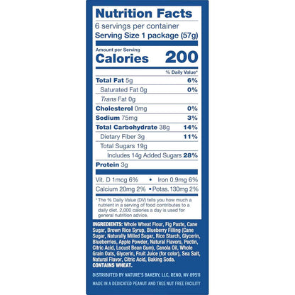 Nature's Bakery Blueberry Fig Bars - Portable Hiking Snack for Trail Energy, Twin Pack Wrapped