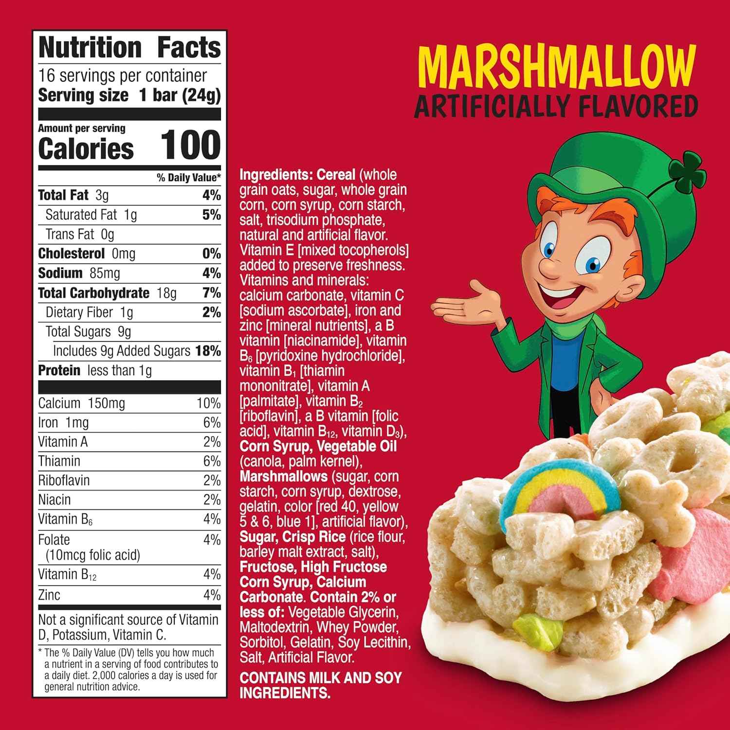 Lucky Charms Cereal Treat Bars – Cute Themed Snack Gift for Library Events and St. Patrick's Day Parties, 16 Pack