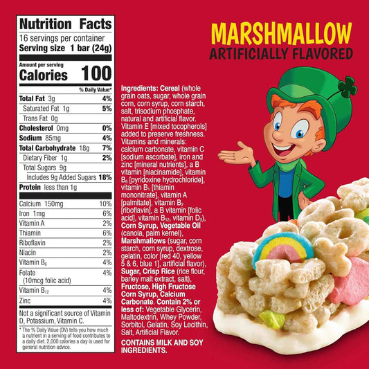 Lucky Charms Cereal Treat Bars – Cute Themed Snack Gift for Library Events and St. Patrick's Day Parties, 16 Pack