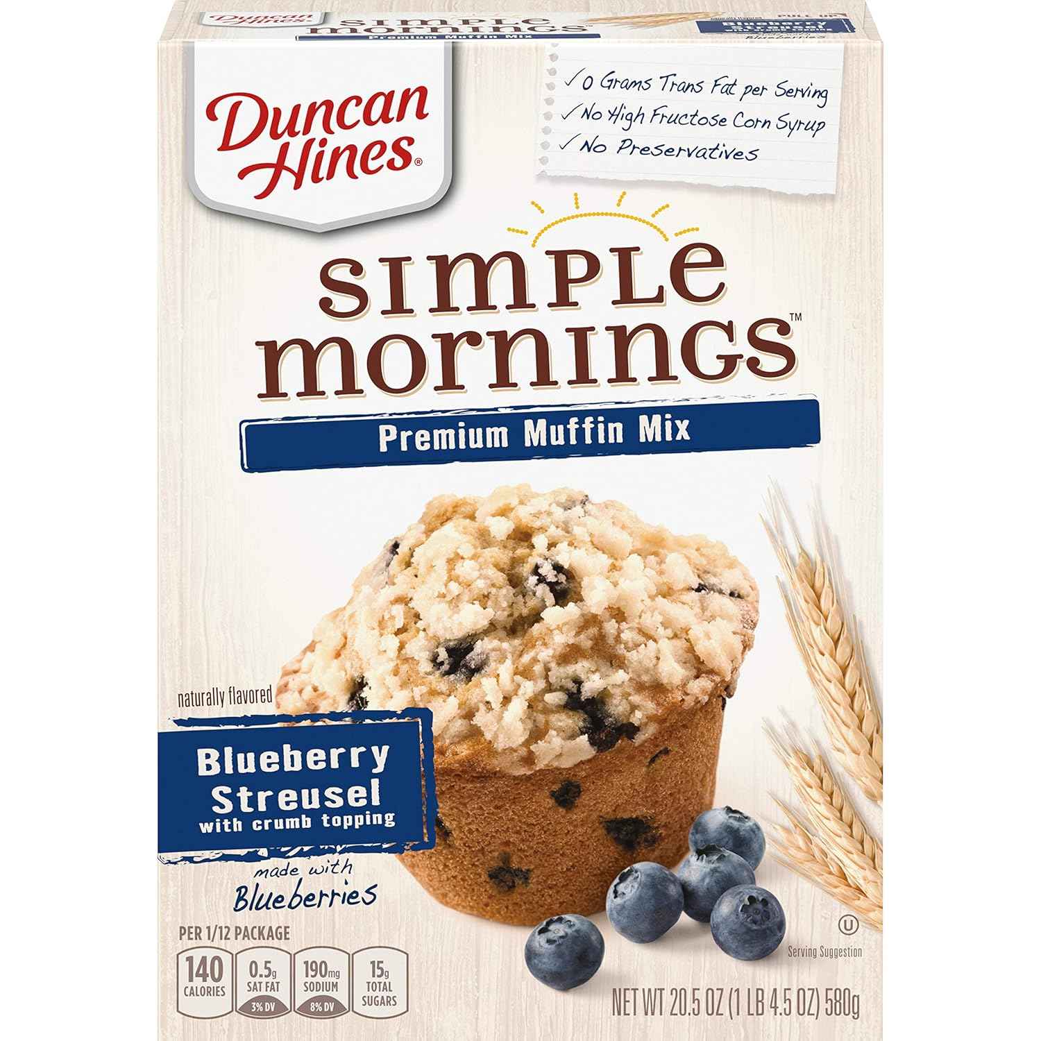 Duncan Hines Simple Mornings Blueberry Streusel Premium Muffin Mix – Better-For-You Brunch Baking with Real Blueberries and No HFCS