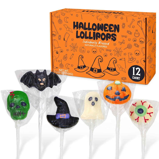 Halloween Lollipops 12 Count Dye-Free Individually Wrapped Suckers Safe Candy for Classroom Parties and Trick-or-Treat