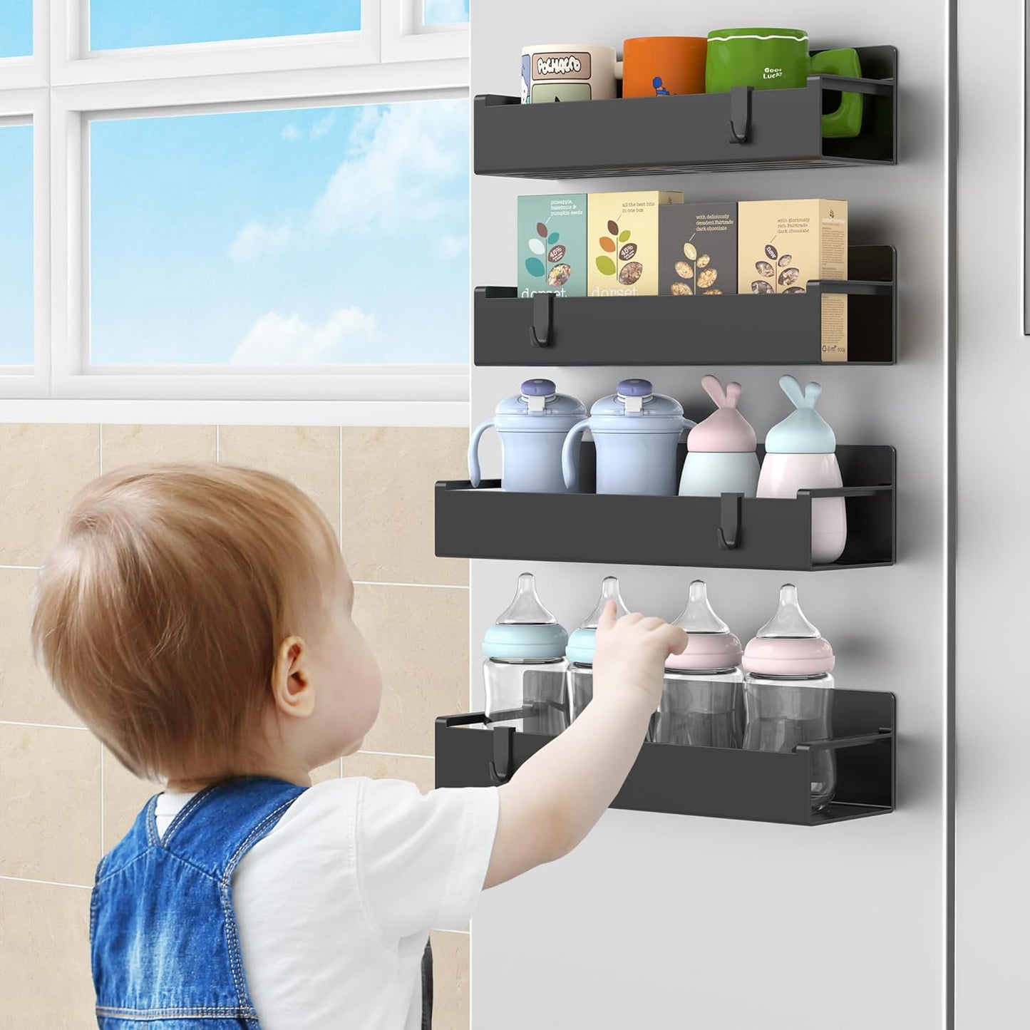 MagnetBrand Magnetic Spice Rack – Streamlined Fridge Storage for Faster Meal Prep, 4-Tier No-Drill Organizer
