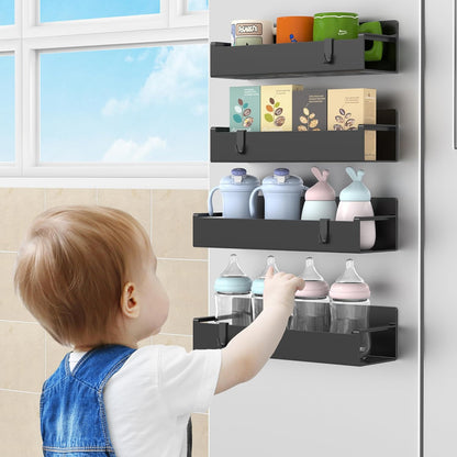 MagnetBrand Magnetic Spice Rack – Streamlined Fridge Storage for Faster Meal Prep, 4-Tier No-Drill Organizer