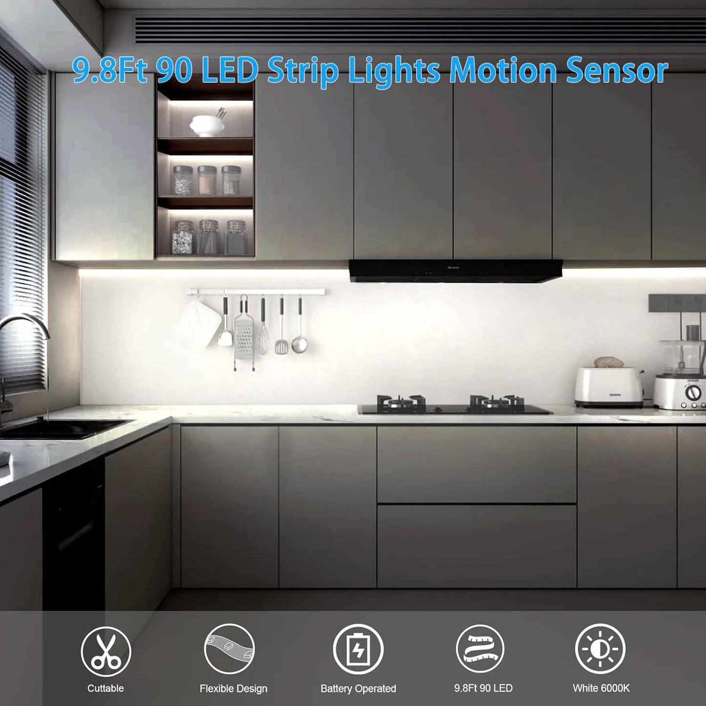 echosari Wireless Motion Strip — Tool Free Minimalist Lighting for Clutter Free Closets and Drawers