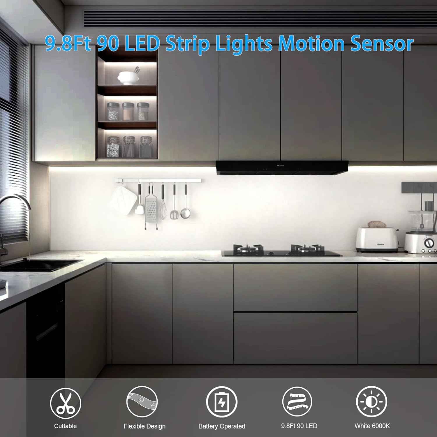 echosari Wireless Motion Strip — Tool Free Minimalist Lighting for Clutter Free Closets and Drawers