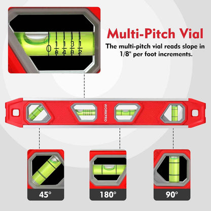 WORKPRO Compact Magnetic Torpedo Level - 12 Inch V-Groove Leveler for One-Person Shelf and Cabinet Installs