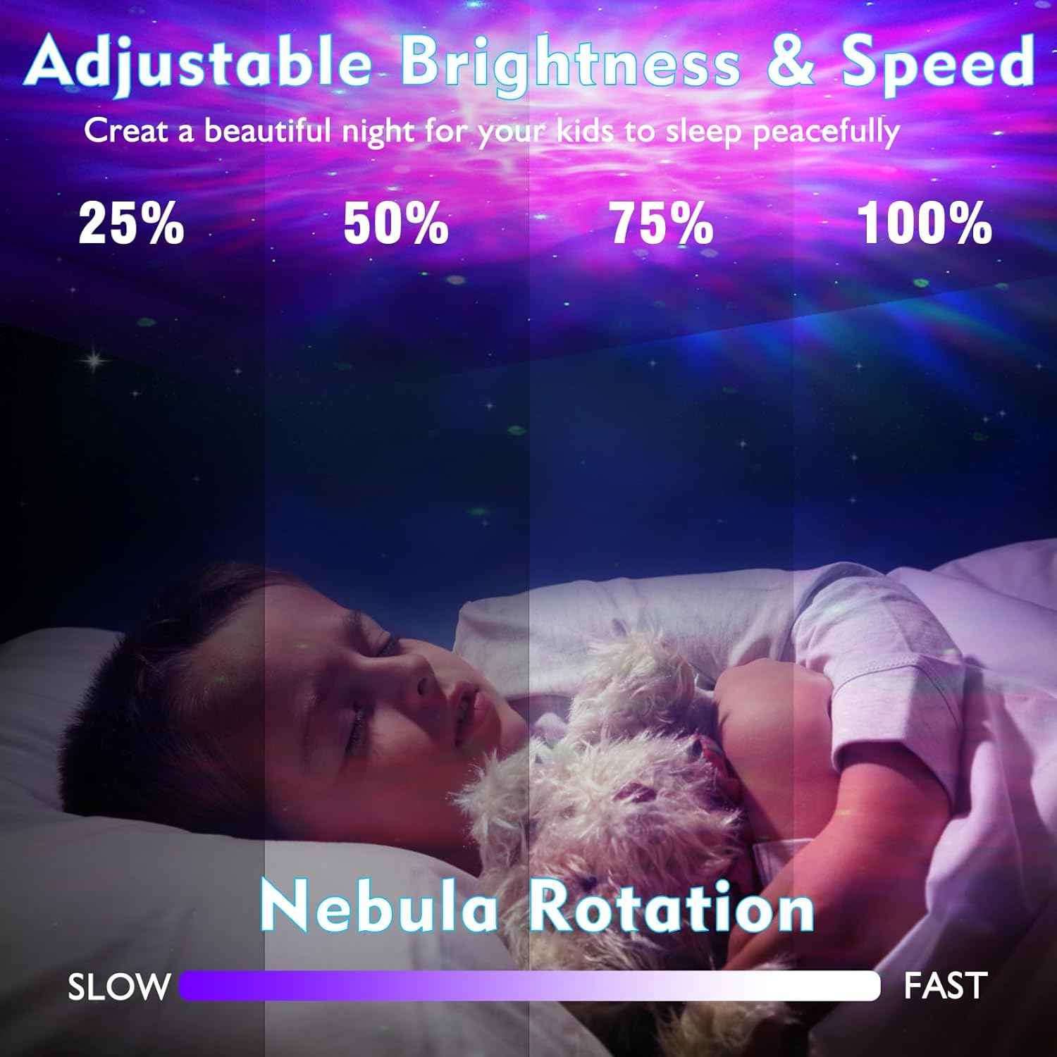 Astronaut Star Projector – Calming Bedroom Light for Kids, 8 Nebula Colors and Green Stars