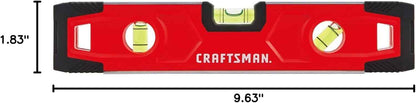 CRAFTSMAN Torpedo Level, Magnetic, 9 inch – Minimalist Three-Vial Design in a Single Pocket Tool