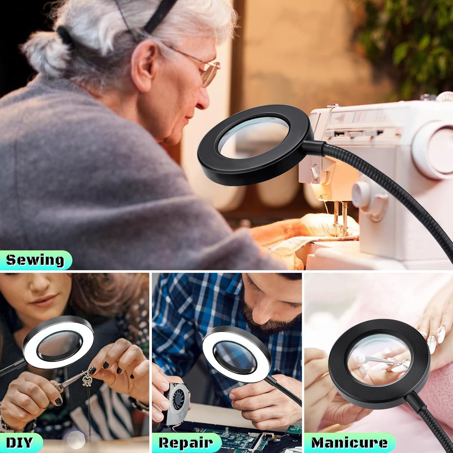 MagniShine Clip-On LED Magnifier – Calming Self-Care Companion for Spa and Manicure Rituals, 10X Magnification Lamp for Detail Work