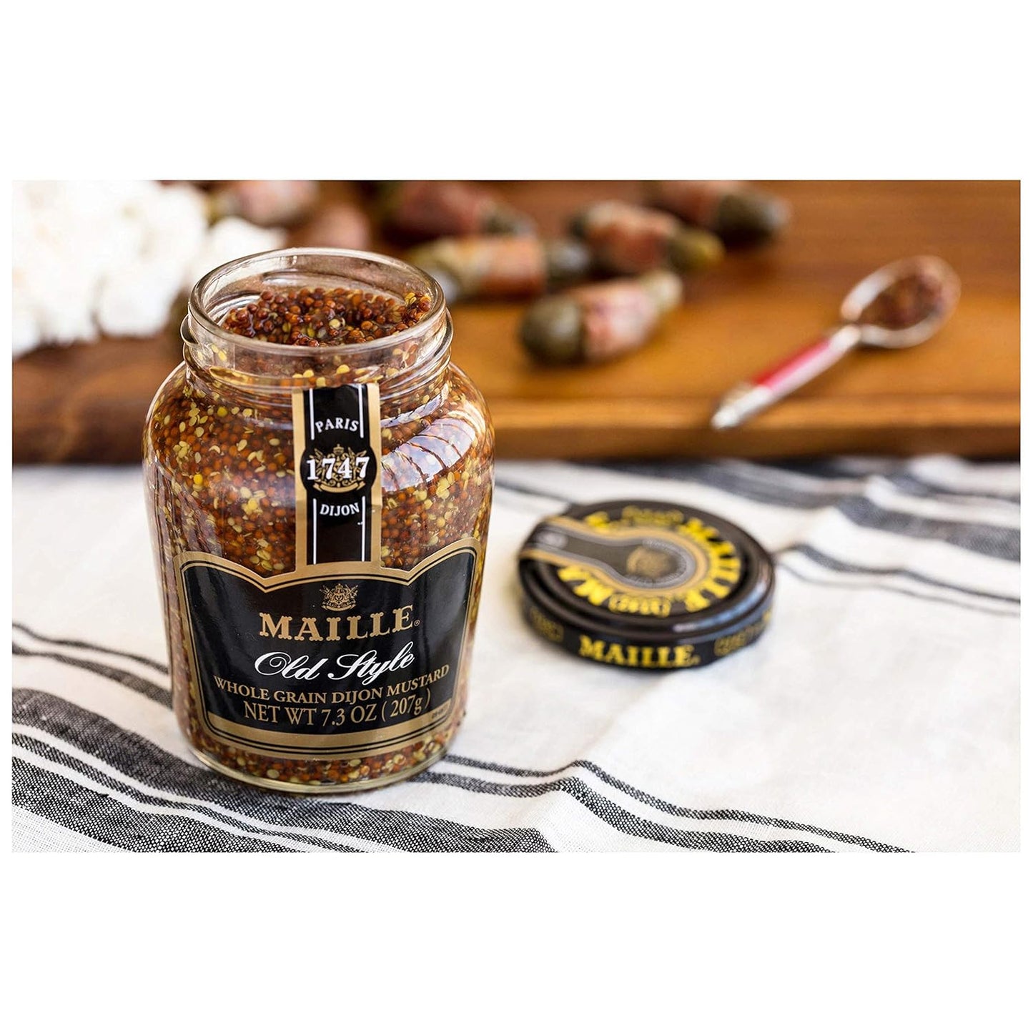 Maille Mustard Old Style – Versatile Backyard BBQ Glaze, 7.3 oz Glass Jar for Grilled Meats and Pretzels
