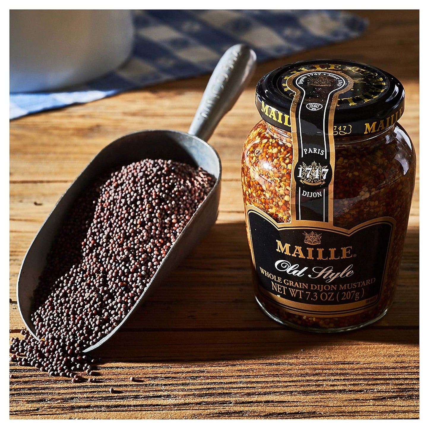 Maille Mustard Old Style – Versatile Backyard BBQ Glaze, 7.3 oz Glass Jar for Grilled Meats and Pretzels