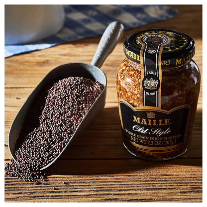 Maille Mustard Old Style – Versatile Backyard BBQ Glaze, 7.3 oz Glass Jar for Grilled Meats and Pretzels