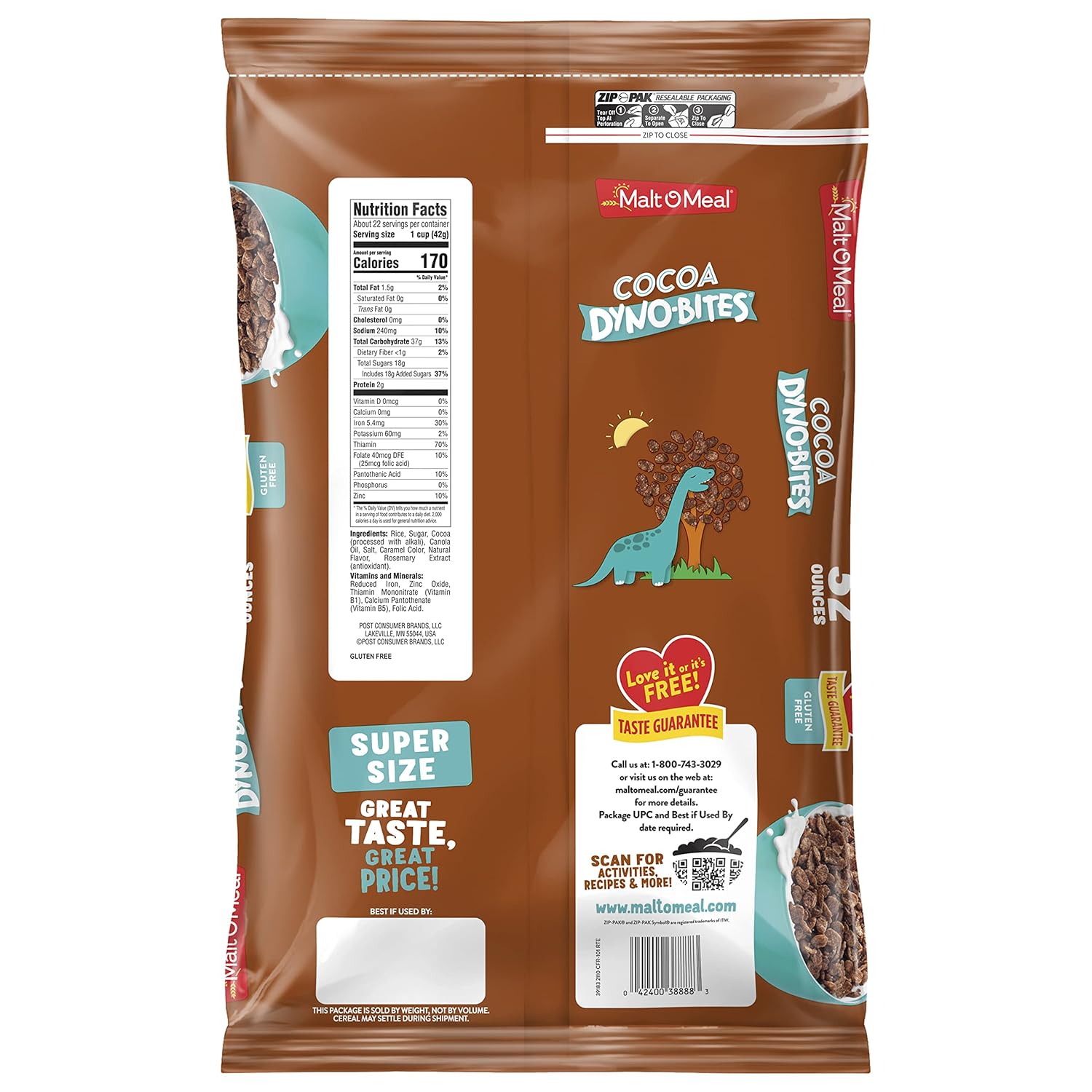 Malt-O-Meal Cocoa Dyno Bites® Cereal – Quick Pantry Breakfast for Work From Home Mornings, 32 oz