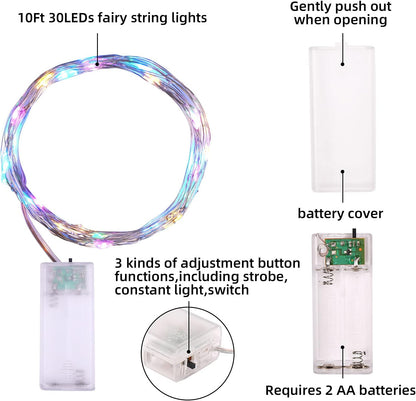 Mandiq 4 Pack Fairy Lights Battery Operated as Birthday Gift for Her, 10ft Multicolor String Lights for Cozy Room Surprise