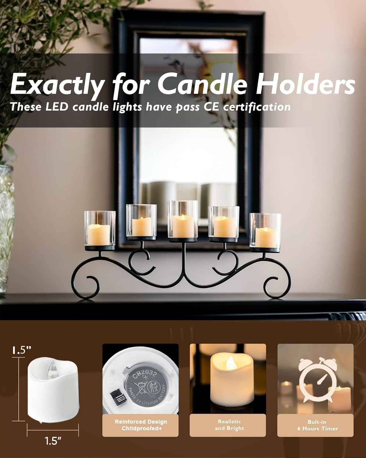 Homemory 12-Pack Flameless LED Votive Candles – Smokeless Flicker Tea Lights with 6hr Auto Timer, Safe Around Kids Pets and Curtains Warm White