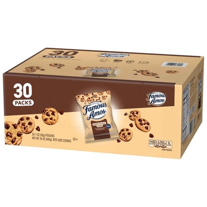 Famous Amos Original Recipe Chocolate Chip Bite-Size Cookies, 30-Count Individually Wrapped Snack Packs for School Lunchboxes