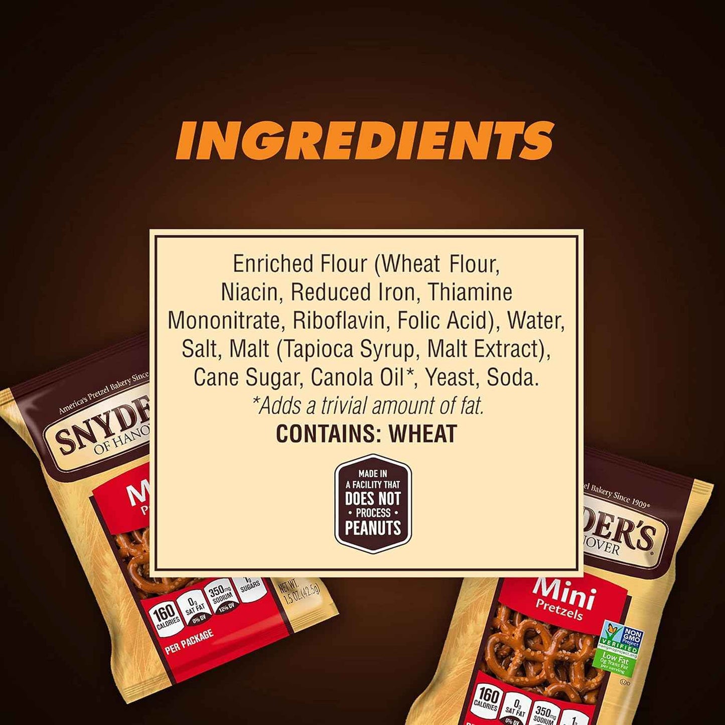 Snyder's of Hanover Mini Pretzels 100 Calorie Packs – Nut-Free School Lunch Snack for Kids, 36 Ct