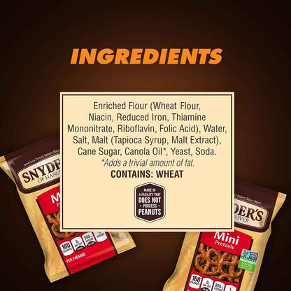 Snyder's of Hanover Mini Pretzels 100 Calorie Packs – Nut-Free School Lunch Snack for Kids, 36 Ct