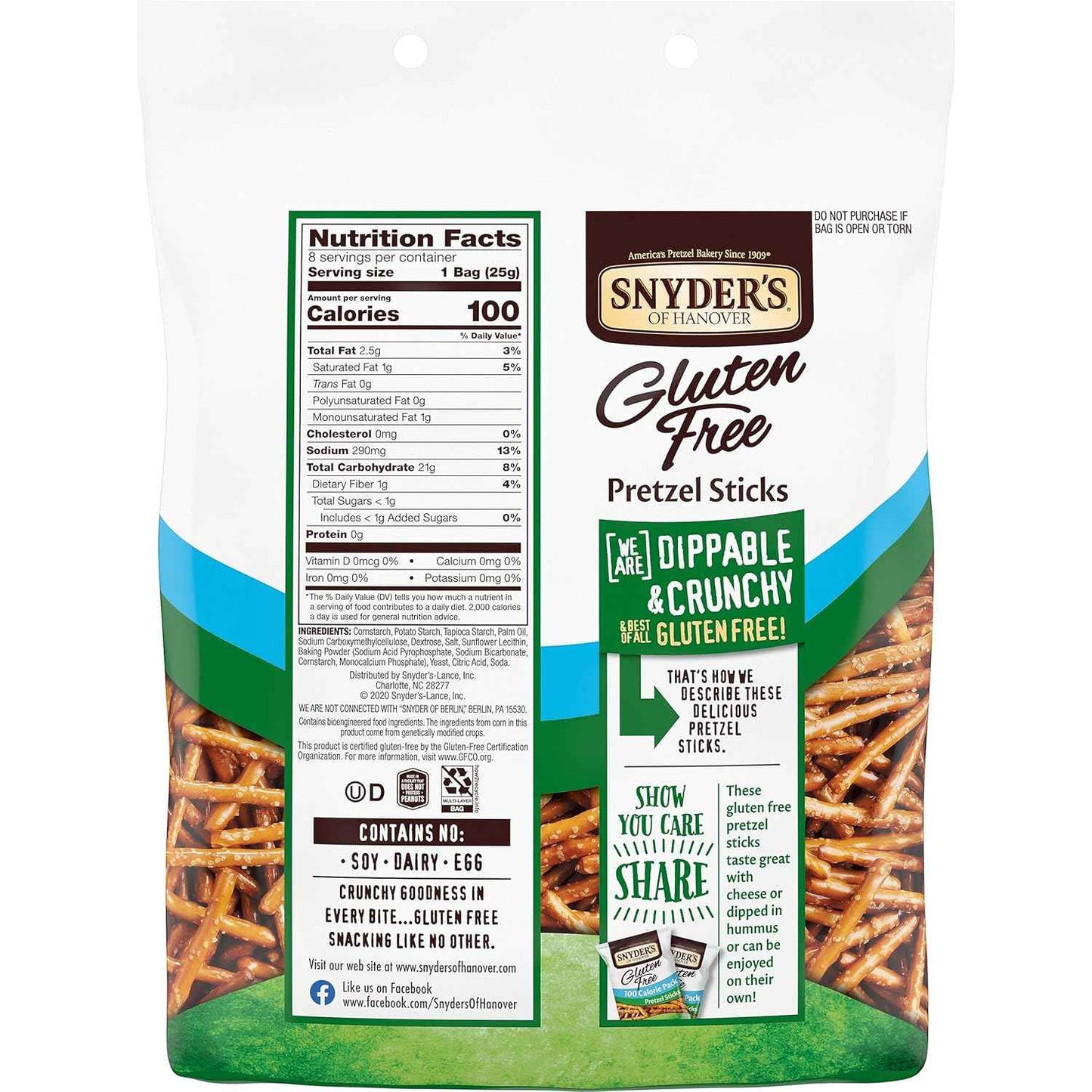 Snyder's of Hanover Gluten Free Pretzel Sticks – Office Desk Drawer Snack for Focused Workdays, 100 Calorie Packs, 24 Ct