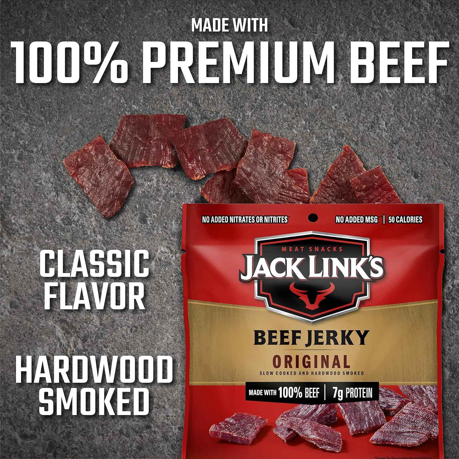 Jack Link's Original Beef Jerky Single-Serve Packs – Kid-Friendly Lunchbox Protein Snack for School Cafeteria