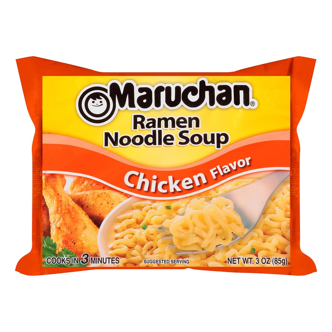 Maruchan Ramen Chicken, Instant Ramen Noodles Desk Lunch for Office, 3-Minute Ready to Eat Meals for Busy Workdays (24 Count)