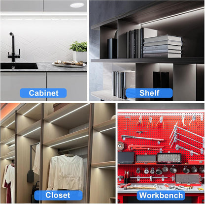 maylit Under Cabinet LED Light Bar 24in/48in/72in for Senior Apartment Kitchen, Bright Plug-in Lighting Near Sink and Sagging Shelves
