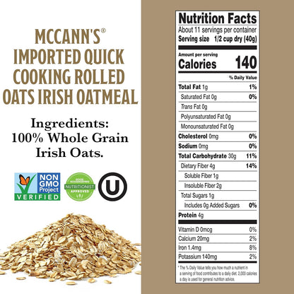 McCann's Kosher Irish Oatmeal Kid-Friendly Family Breakfast with Bananas, Blueberries and Brown Sugar Toppings, 16 oz