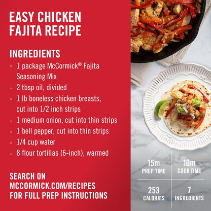 McCormick Fajita Seasoning Mix – Kid Friendly Mild Flavor for Family Fajita Night in the Kitchen