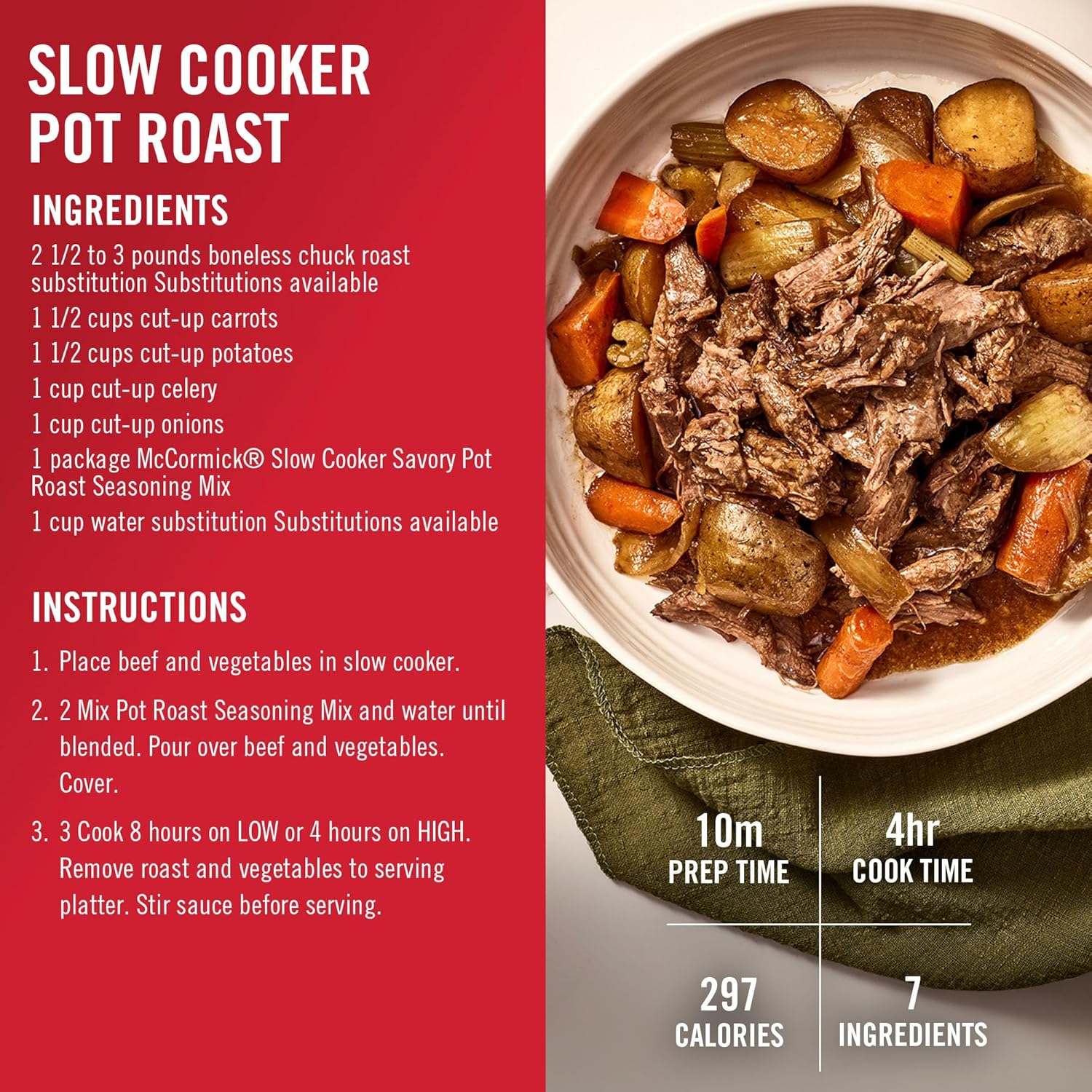 McCormick Slow Cooker Savory Pot Roast Seasoning – No MSG Comfort Food for Mindful Family Eating
