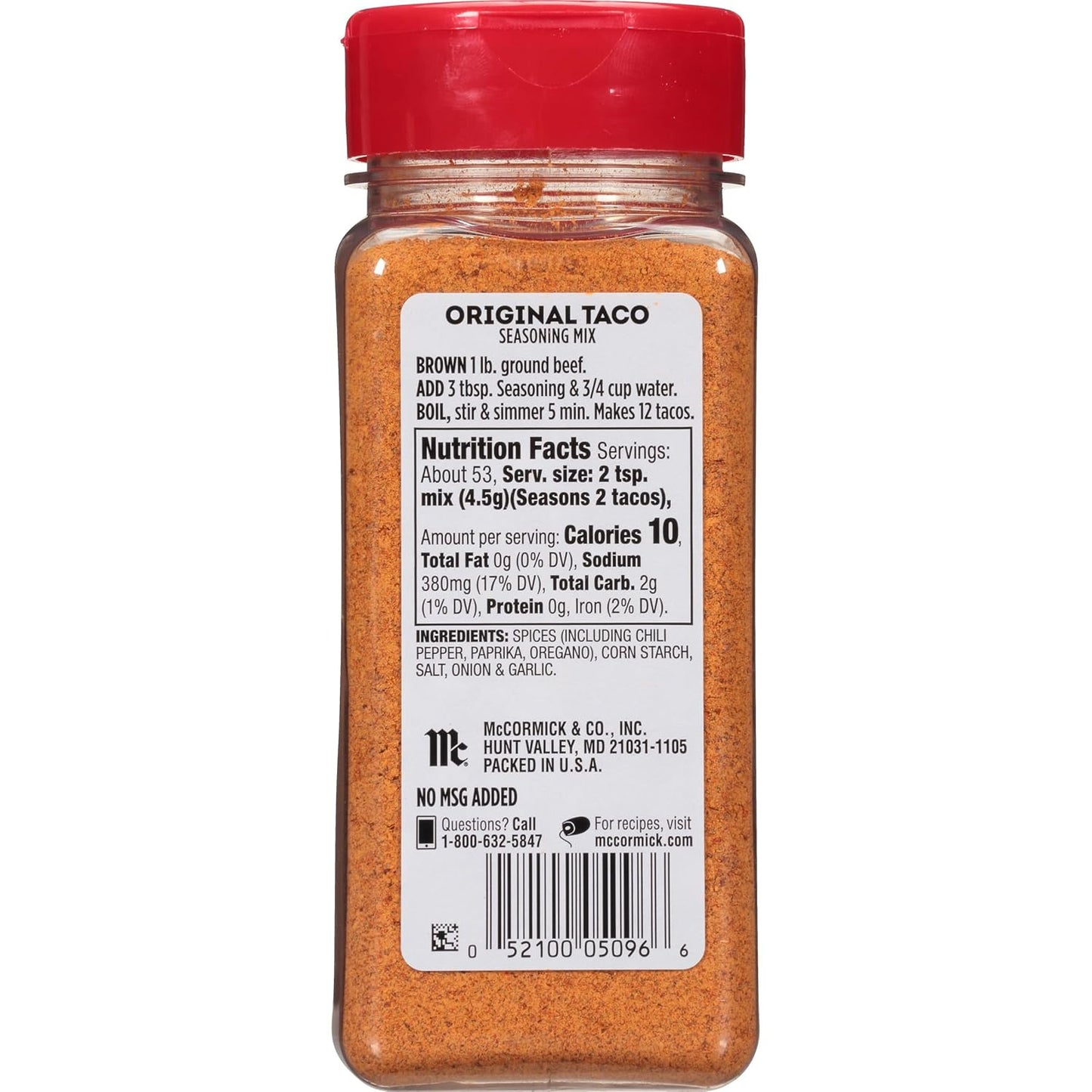 McCormick Taco Seasoning Mix – Clean-Label Pantry Staple, No MSG No Artificial Flavors for Mindful Meal Prep