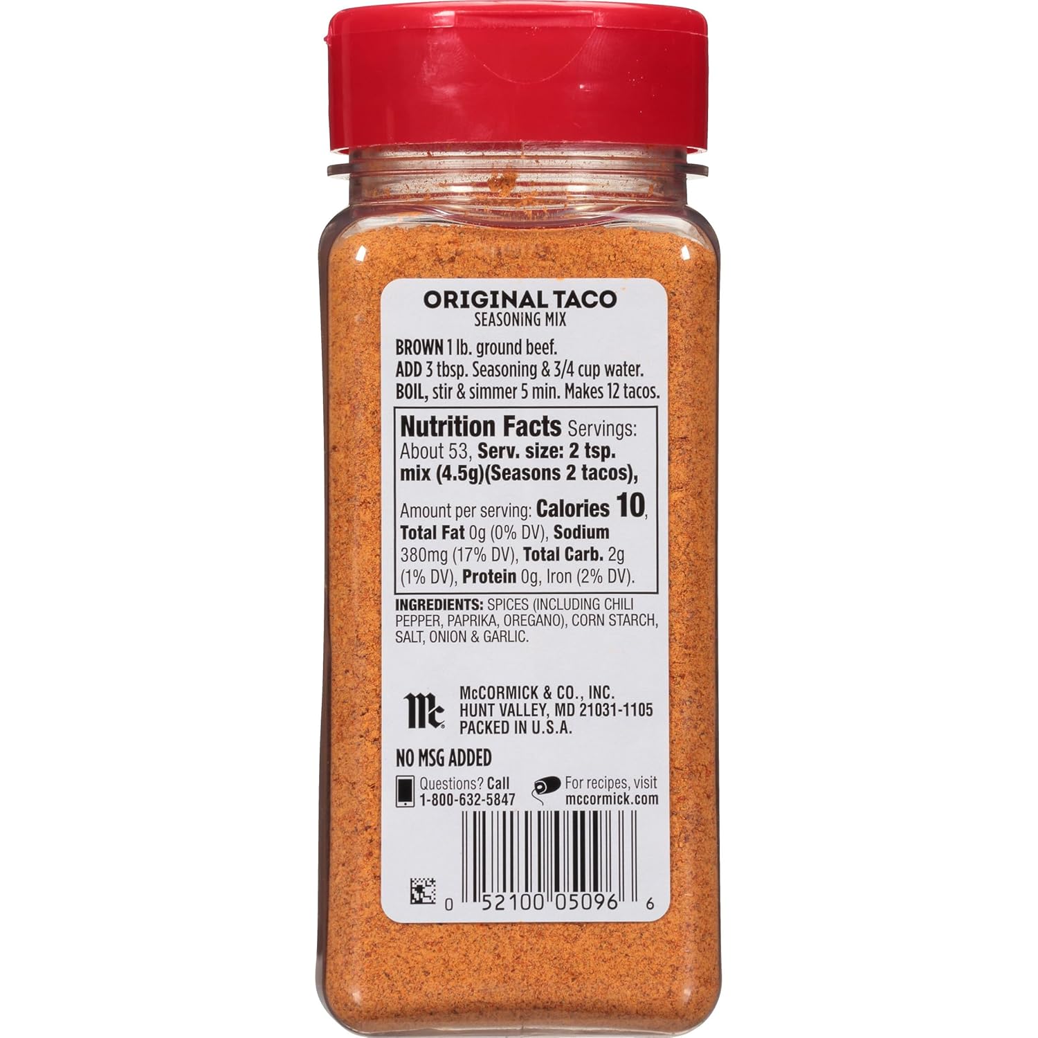 McCormick Taco Seasoning Mix – Clean-Label Pantry Staple, No MSG No Artificial Flavors for Mindful Meal Prep