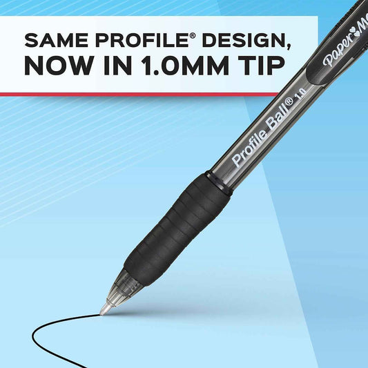 Paper Mate Profile Ballpoint Pen – Sleek Translucent Black Barrel Pen for a Clean Desk Aesthetic, 4/pack